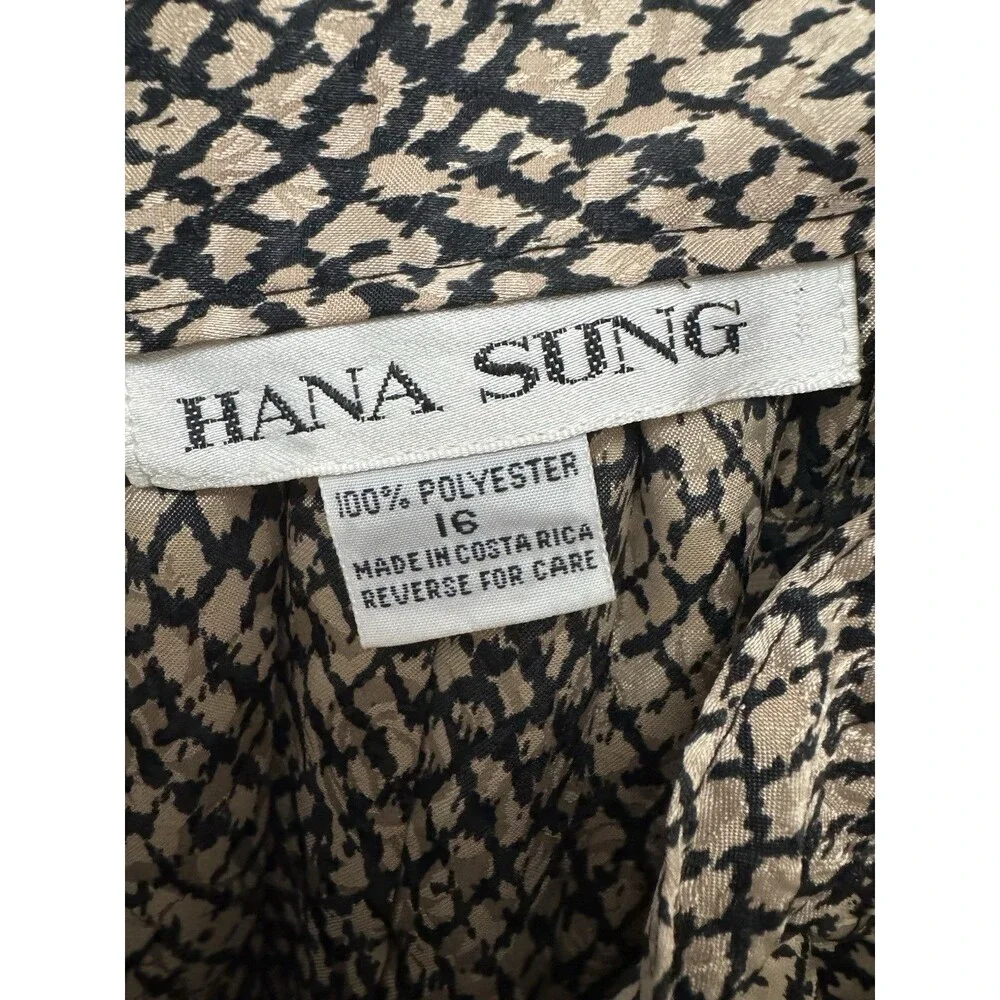Vintage Hana Sung 2 Piece Dress Skirt And Top Size 16 Black And Tan Polyester
